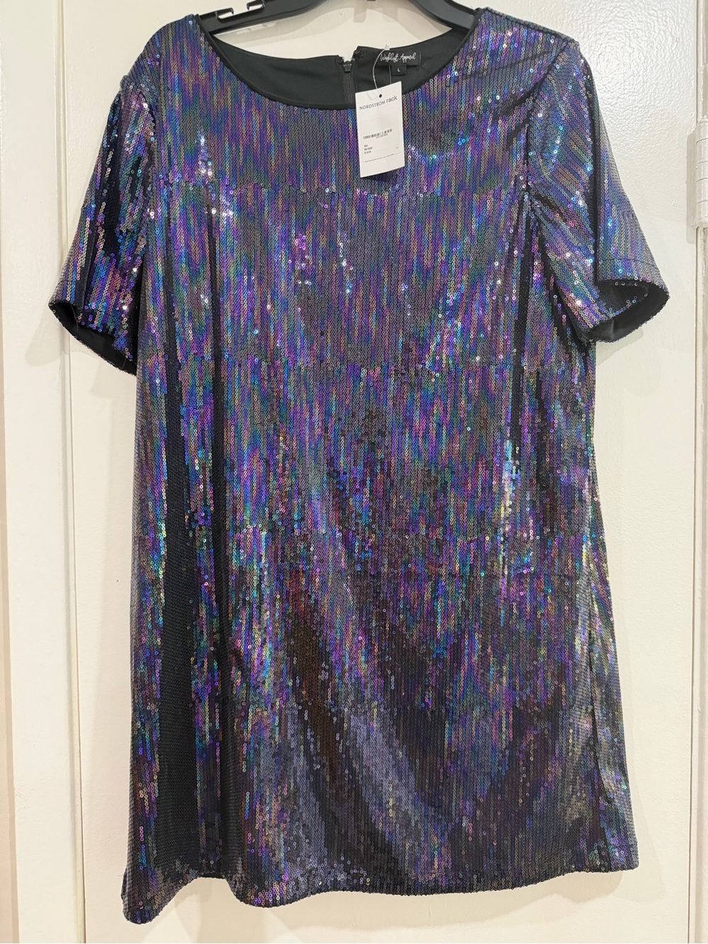 Wishlist Iridescent Black Short Sleeve Tunic Dress with Iridescent Sequins